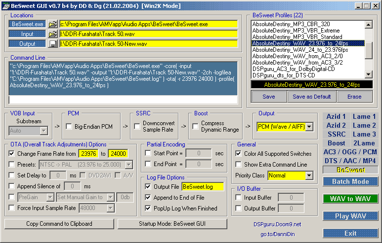 BeSweet GUI with 23.976 to 24fps profile