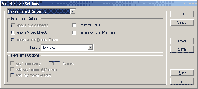 Export - Keyframe and Rendering options