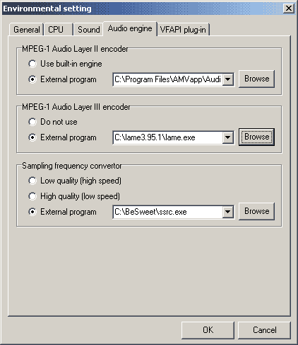 TMPGenc Environmental Settings Window