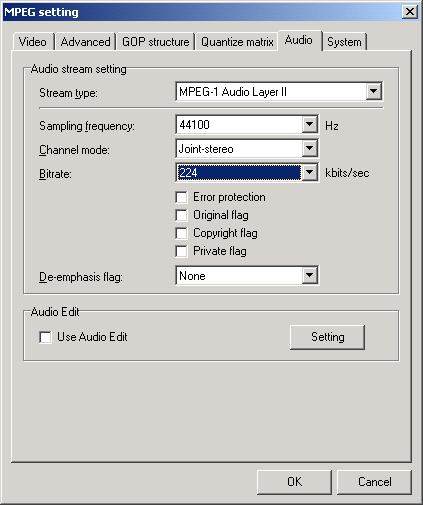 Mpeg Layer II, 44100Hz, Joint-stereo, 224kbits/sec