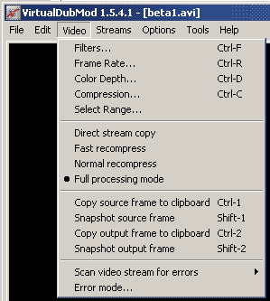 VDubMod Video Menu
