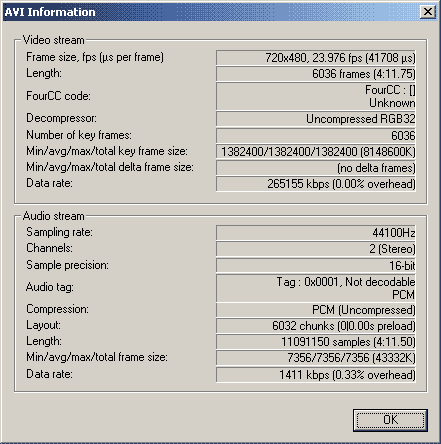 VirtualDubMod - Video Information