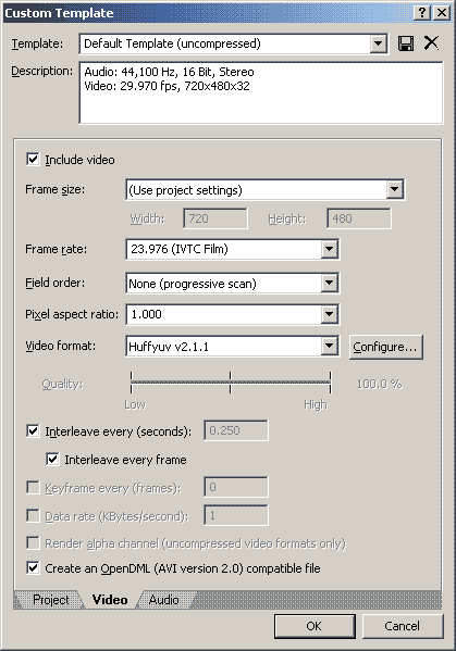 Export > Custom > Video