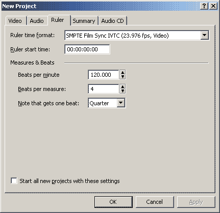 Vegas Project - Ruler settings