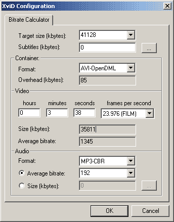 XviD Bitrate Calc