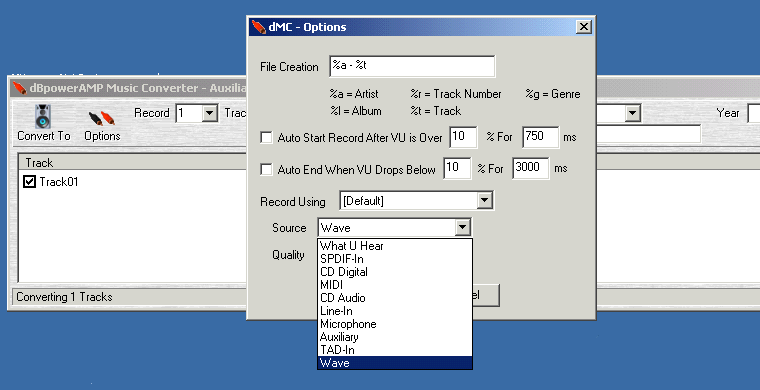 dBPower Amp Music Converter Options -> Source = wave